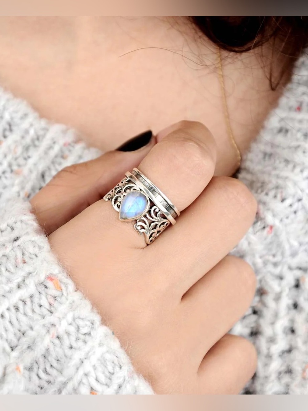 Spinner Ring Sterling Silver with Moonstone